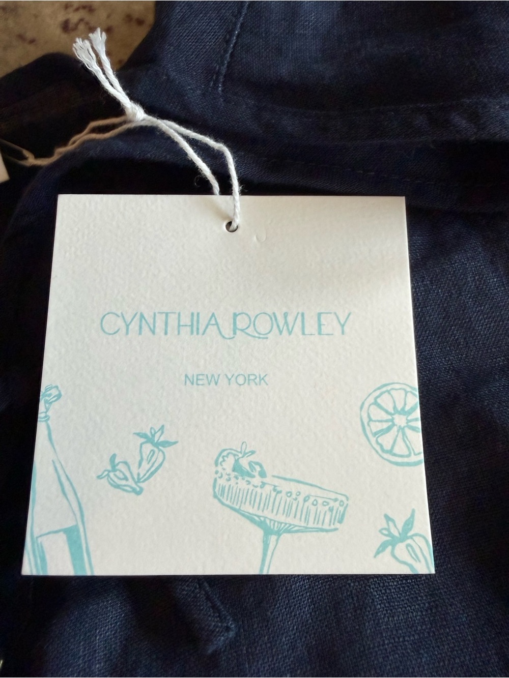 Cynthia Rowley Navy Linen Tie-Front V-Neck Top - Picture 7 of 7